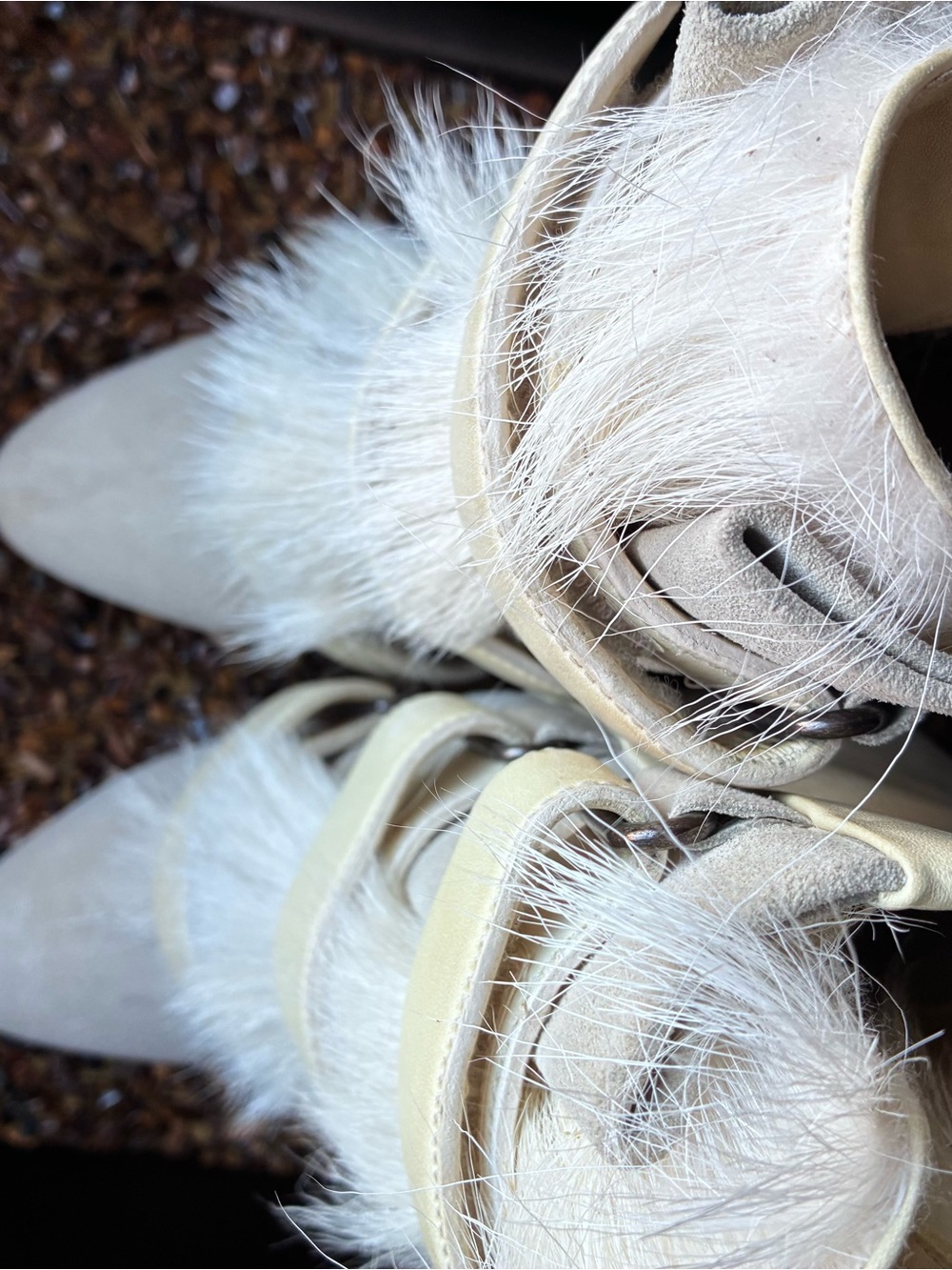 Isabel Marant Cream Wedge Ankle Boots with Pony Hair Straps - Picture 5 of 10